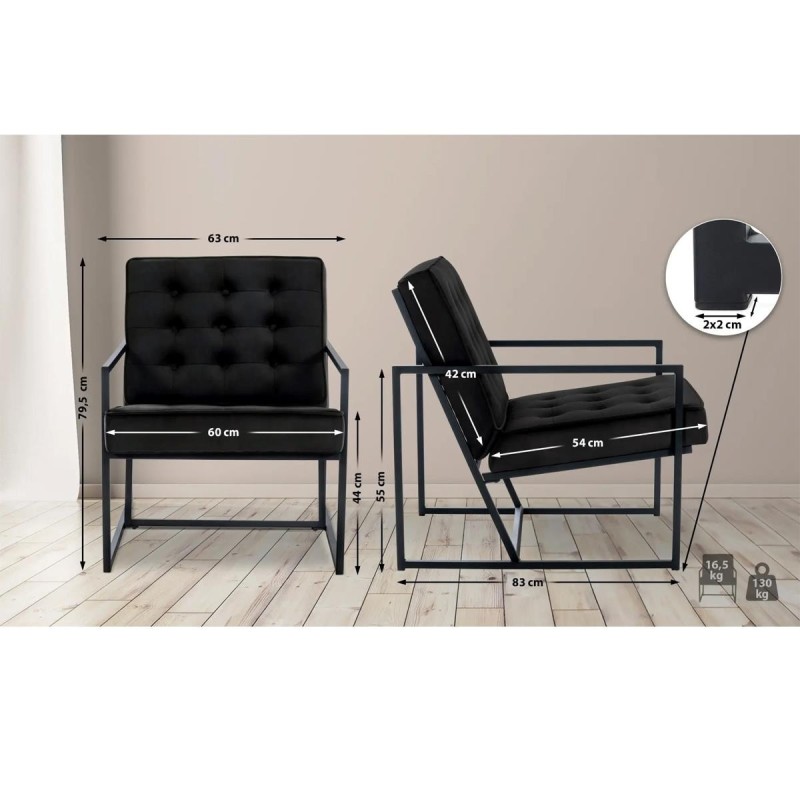 Silla de Confidente AKEMI, Diseño Exclusivo, en terciopelo color Negro