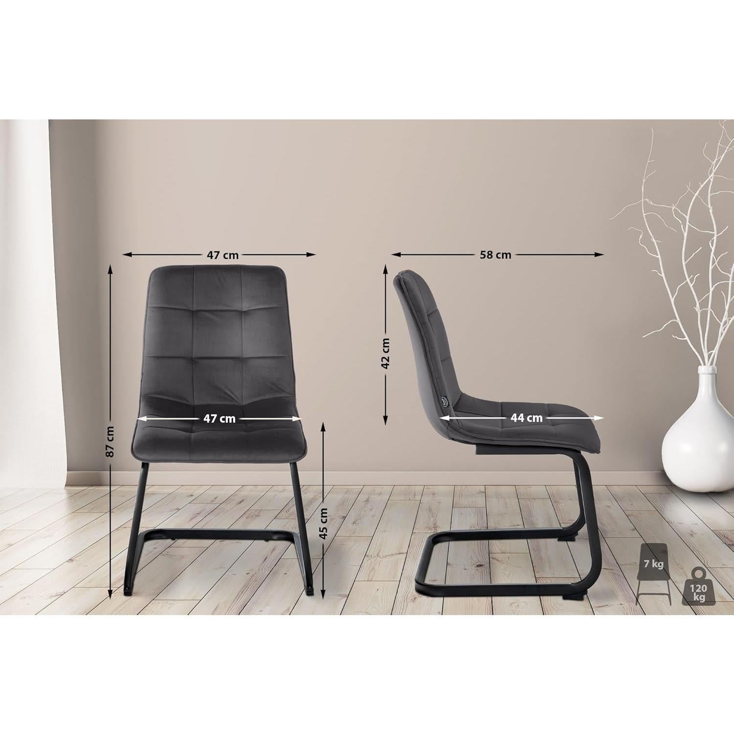 Silla de Confidente ALISA, Grueso Acolchado, Estructura Metálica, en Terciopelo color Negro