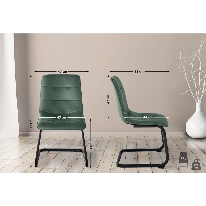 Silla de Confidente ALISA, Estructura Metálica, en Terciopelo color Crema