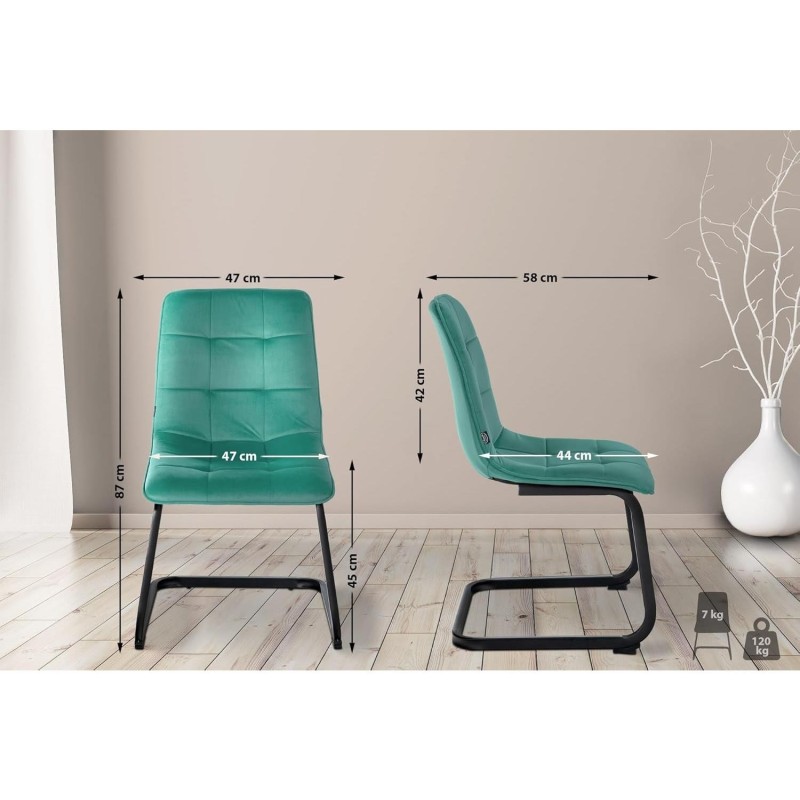 Silla de Confidente ALISA, Estructura Metálica, en Terciopelo color Crema