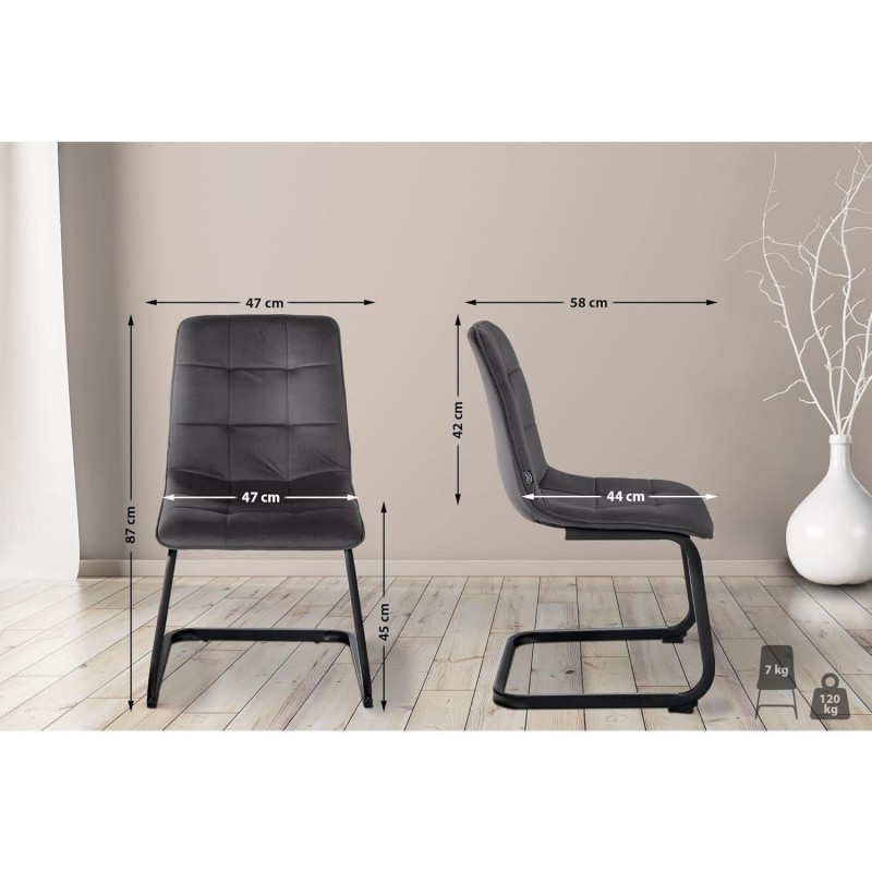 Lote de 2 Sillas de Confidente ALISA, Estructura Metálica, en Terciopelo color Negro