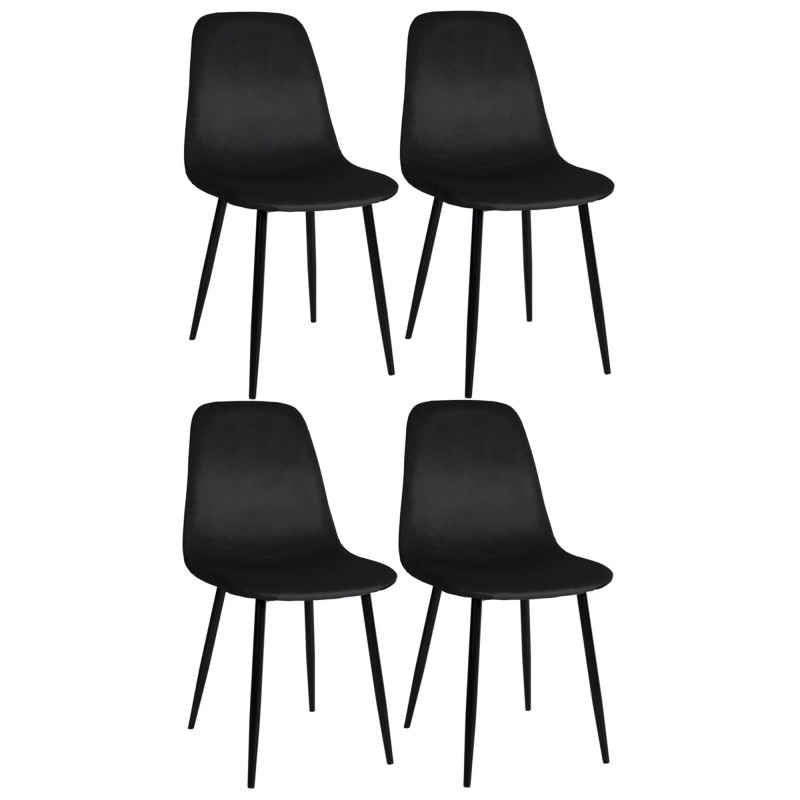Lote de 4 sillas de Confidente NAIPES, en terciopelo color Negro
