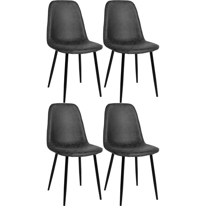 Lote de 4 sillas de Confidente NAIPES, en piel color Negro