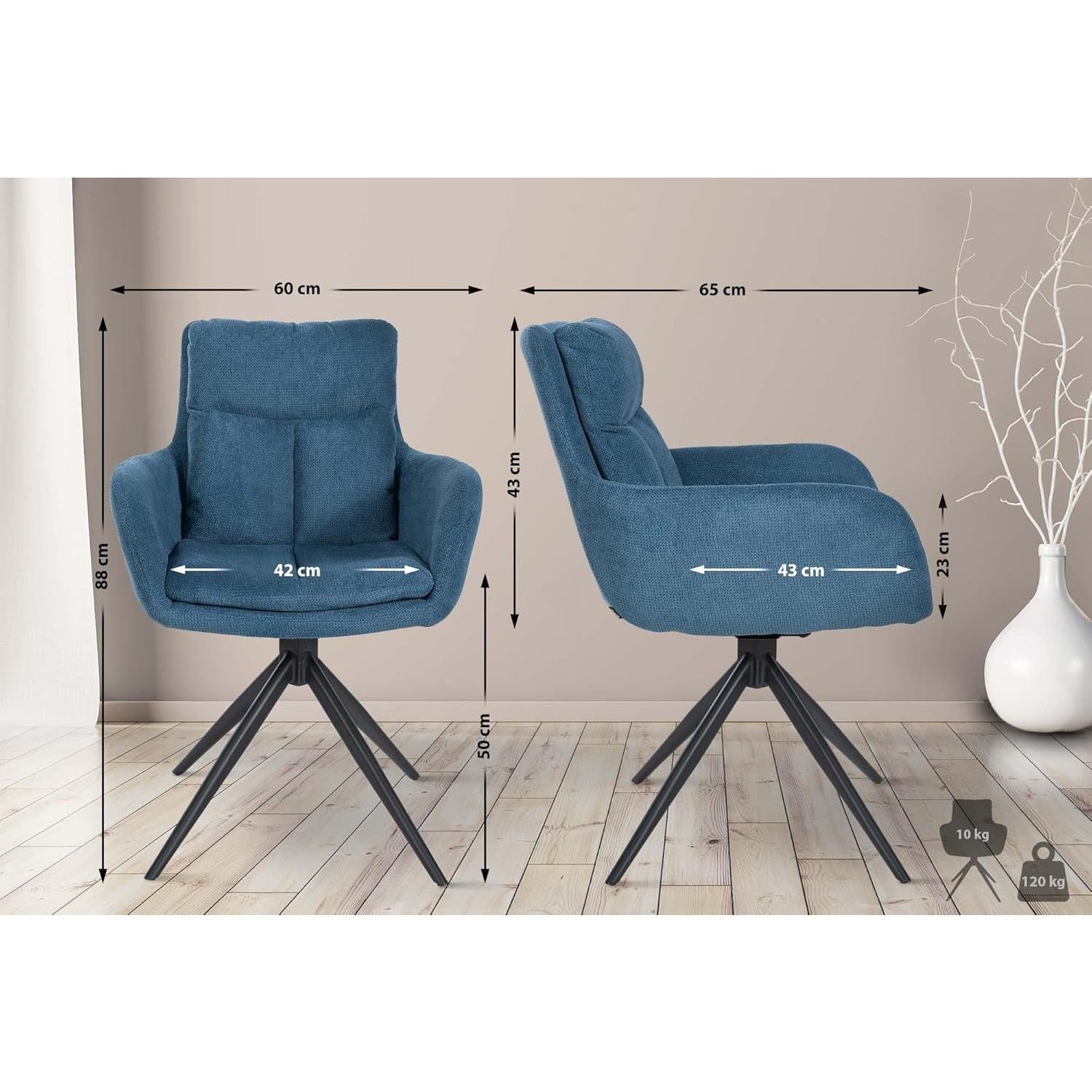 Silla de Confidente GLAM, Diseño Moderno, Giratoria, en Tela color Negro