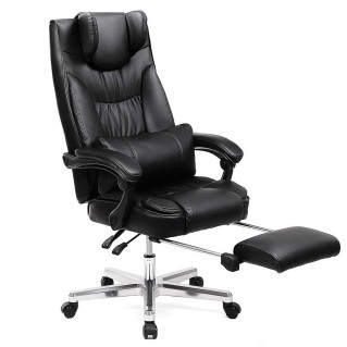 Sillón de oficina BONY, Reposapiés Extensible, en Piel color Negro