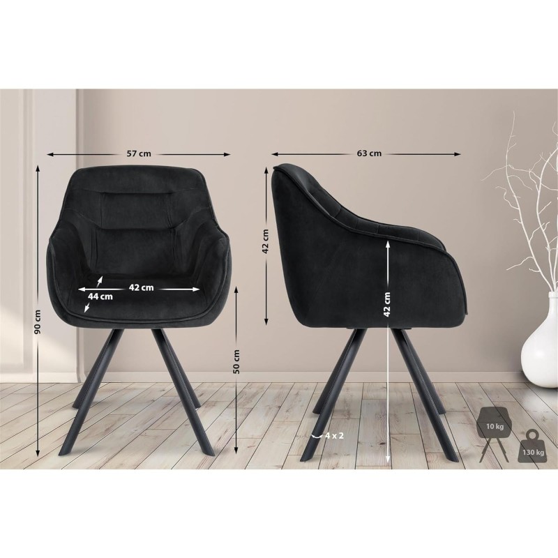 Silla de Confidente CLODIS en Terciopelo color Negro