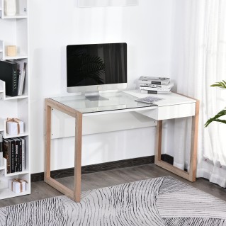 Mesa de ordenador MICHIGAN en Vidrio y Madera, color Blanco