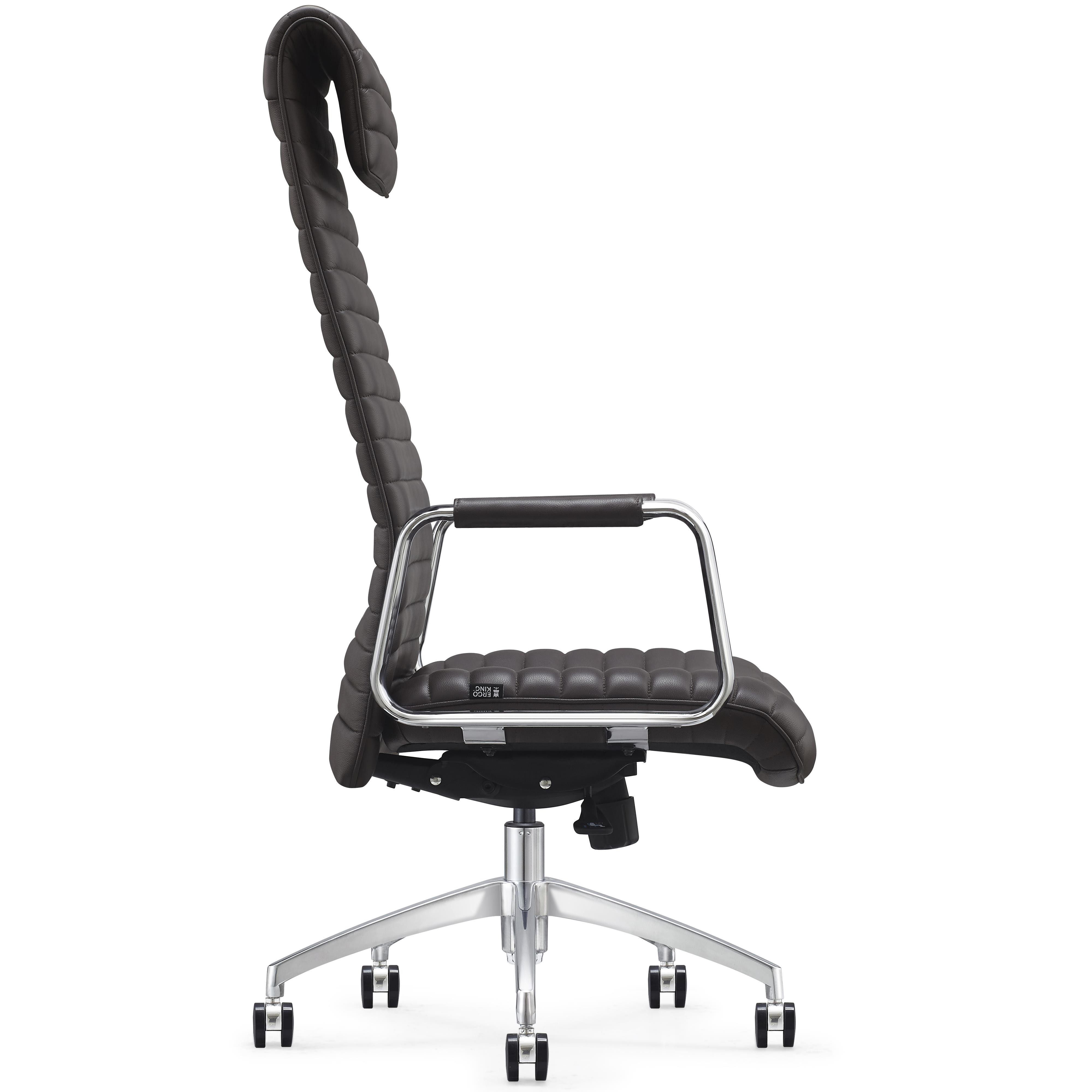 Sillón de Oficina ASPERA, Alto Respaldo con Reposacabezas, Elegante Diseño, Piel Auténtica, Negro