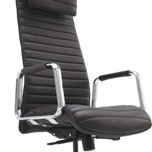 Sillón de Oficina ASPERA, Piel Real con Costuras, Negro