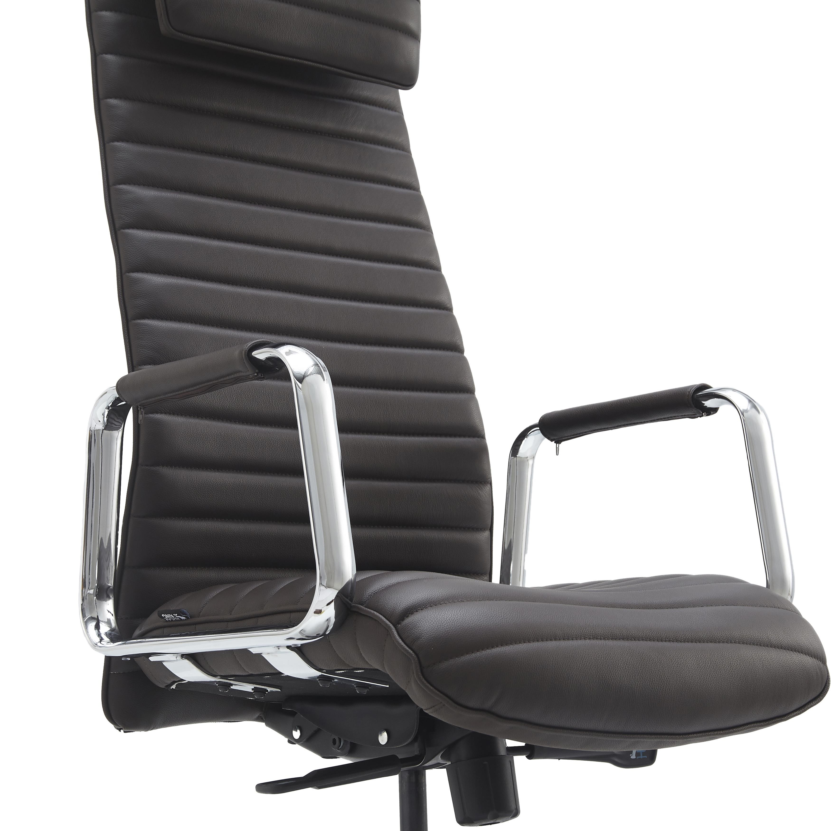 Sillón de Oficina ASPERA, Alto Respaldo con Reposacabezas, Elegante Diseño, Piel Auténtica, Negro