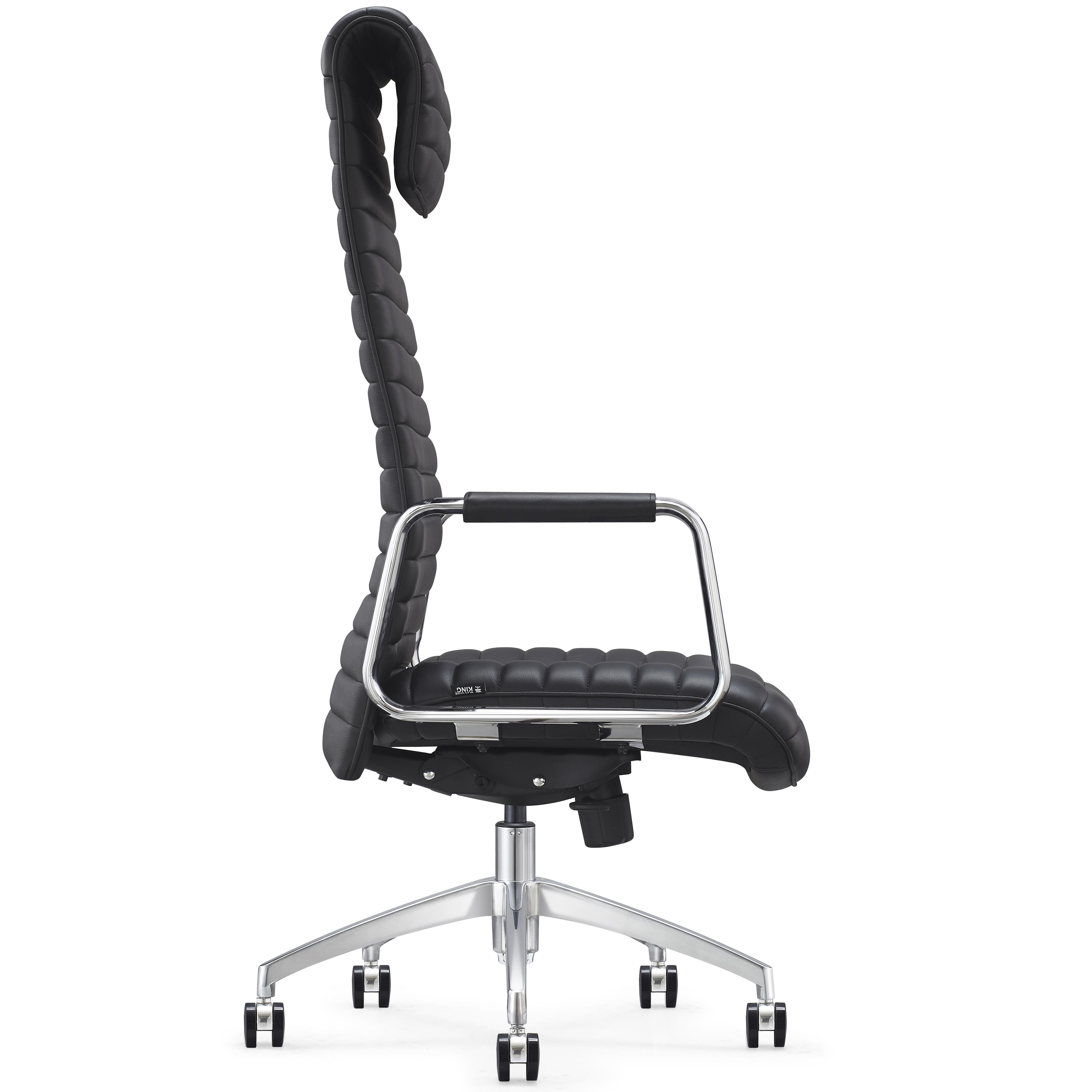Sillón de Oficina ASPERA, Alto Respaldo con Reposacabezas, Elegante Diseño, Piel Auténtica, Negro