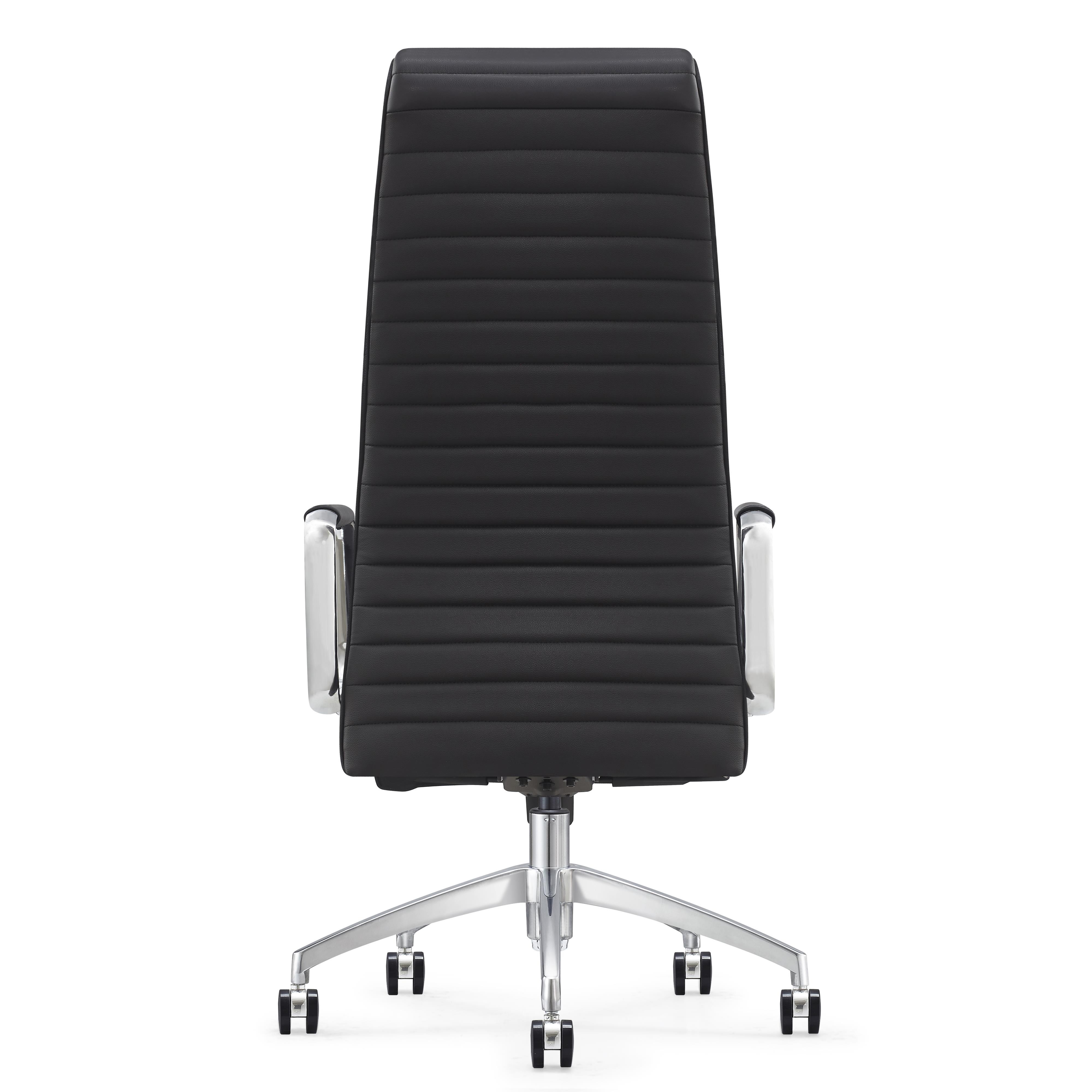 Sillón de Oficina ASPERA, Alto Respaldo con Reposacabezas, Elegante Diseño, Piel Auténtica, Negro