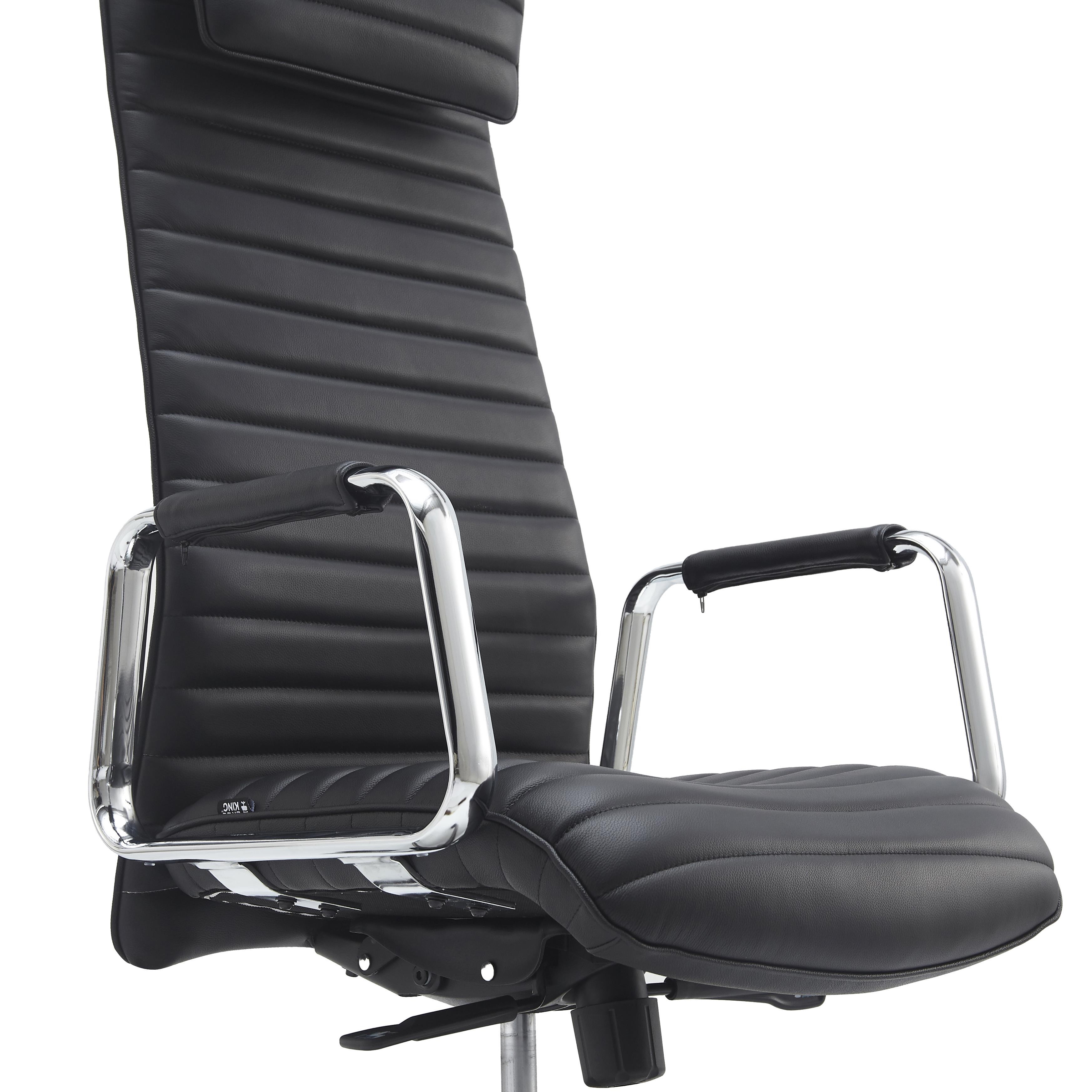 Sillón de Oficina ASPERA, Alto Respaldo con Reposacabezas, Elegante Diseño, Piel Auténtica, Negro