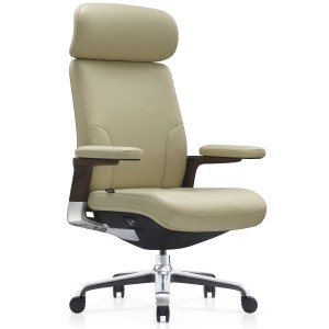 Sillón de Oficina SOPRANO, Inserciones Madera, Piel Natural, Negro