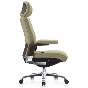 Sillón de Oficina SOPRANO, Inserciones Madera, Piel Natural, Negro