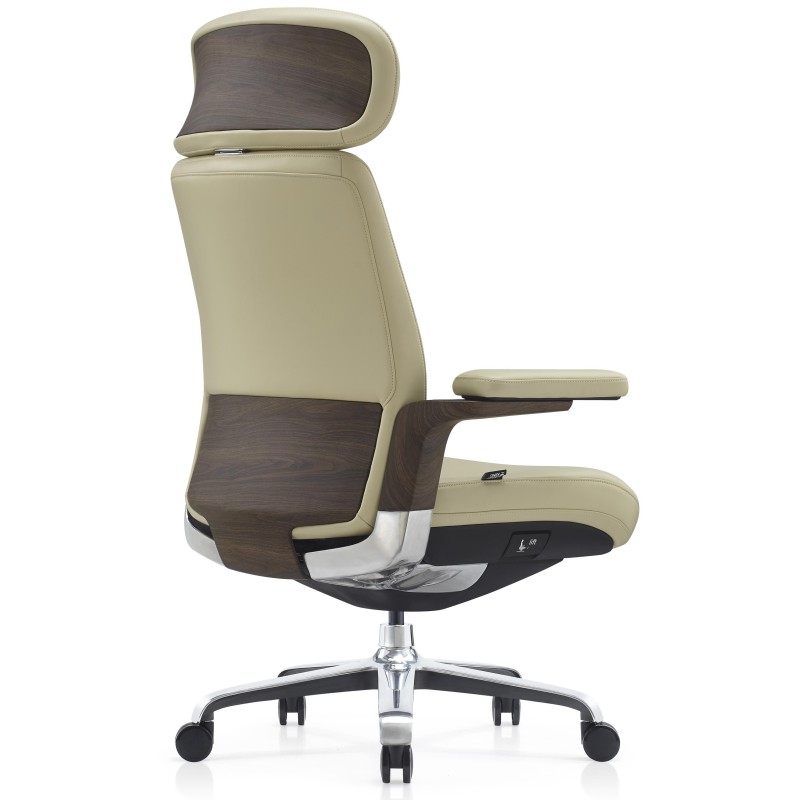 Sillón de Oficina SOPRANO, Inserciones Madera, Piel Natural, Negro