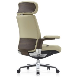 Sillón de Oficina SOPRANO, Inserciones Madera, Piel Natural, Negro