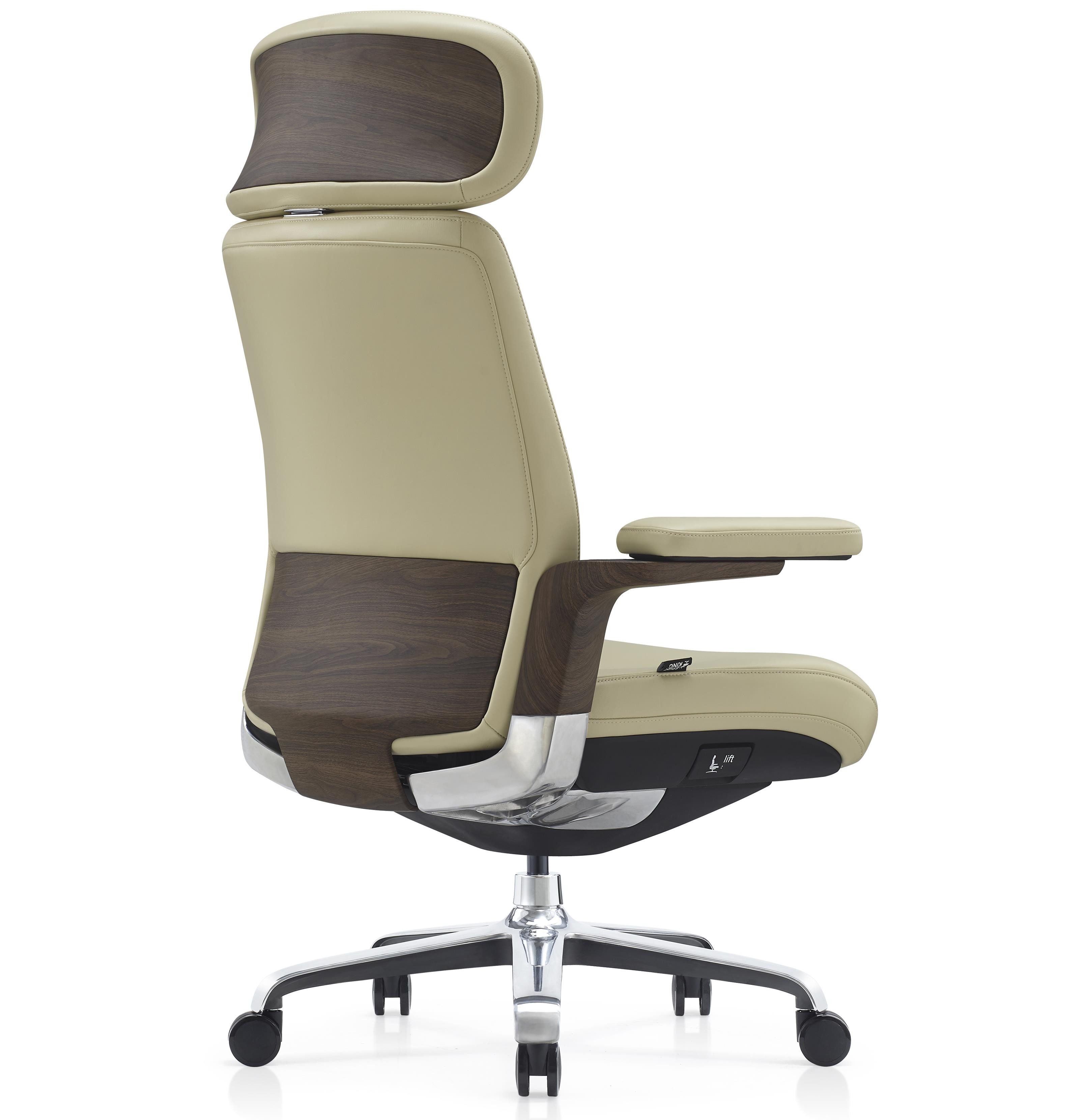 Sillón de Oficina SOPRANO, Inserciones Madera, Lujo y Exclusividad, 100% Cuero Auténtico, Negro