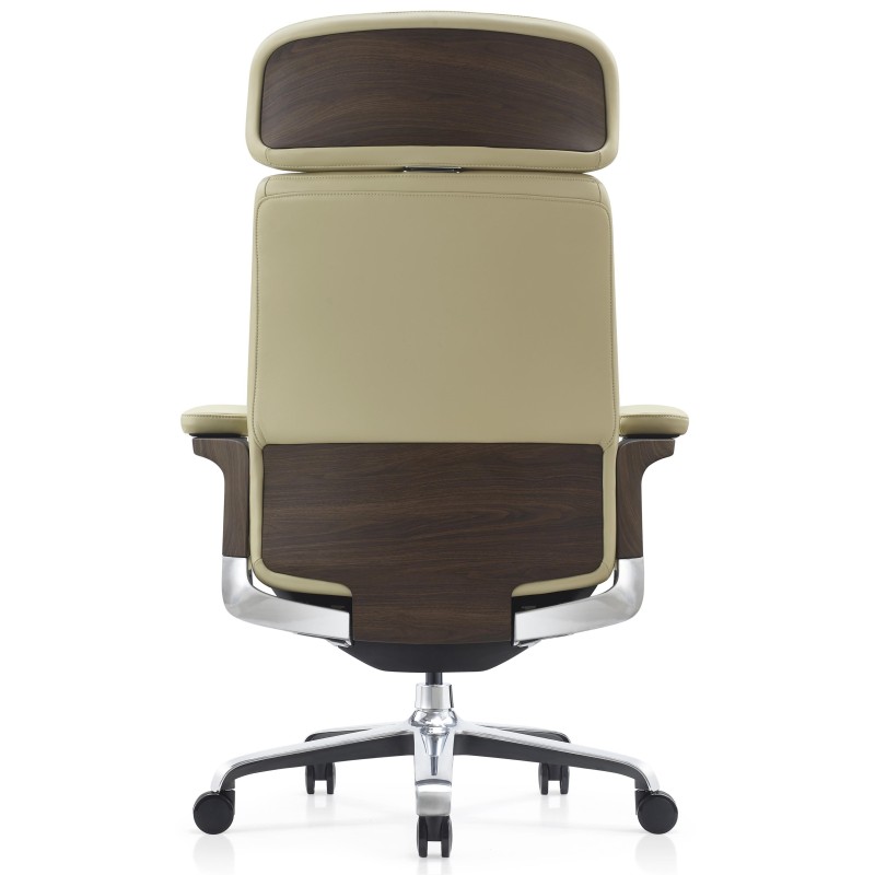 Sillón de Oficina SOPRANO, Inserciones Madera, Piel Natural, Negro