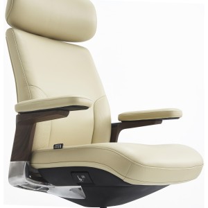 Sillón de Oficina SOPRANO, Inserciones Madera, Piel Natural, Negro