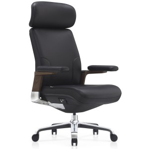 Sillón de Oficina SOPRANO, Inserciones Madera, Piel Natural, Negro