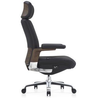 Sillón de Oficina SOPRANO, Inserciones Madera, Piel Natural, Negro 2