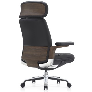 Sillón de Oficina SOPRANO, Inserciones Madera, Piel Natural, Negro 2