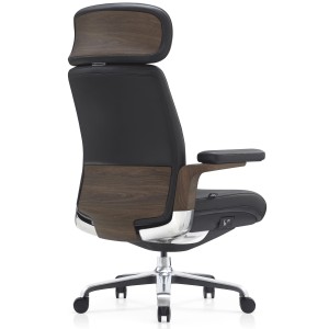 Sillón de Oficina SOPRANO, Inserciones Madera, Piel Natural, Negro
