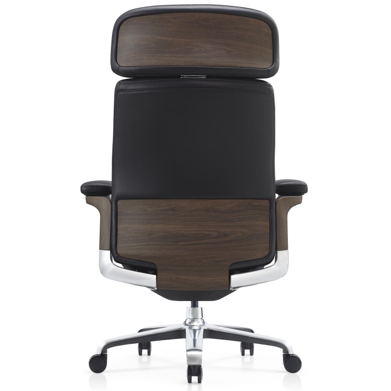 Sillón de Oficina SOPRANO, Inserciones Madera, Piel Natural, Negro