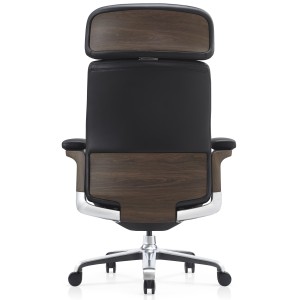 Sillón de Oficina SOPRANO, Inserciones Madera, Piel Natural, Negro