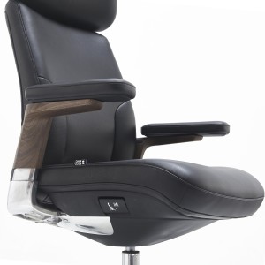 Sillón de Oficina SOPRANO, Inserciones Madera, Piel Natural, Negro