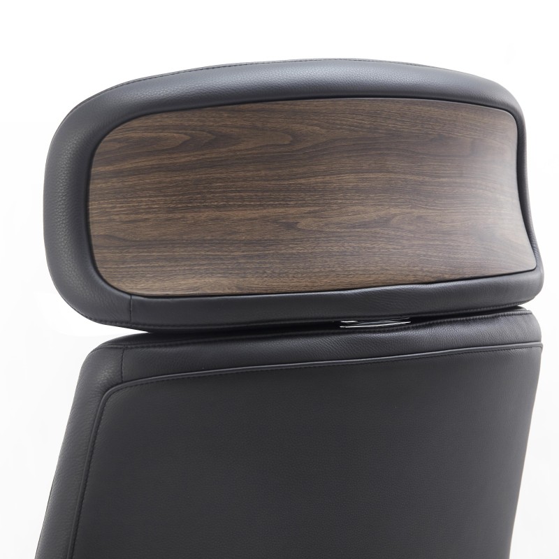 Sillón de Oficina SOPRANO, Inserciones Madera, Piel Natural, Negro