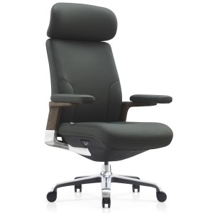 Sillón de Oficina SOPRANO, Inserciones Madera, Piel Natural, Negro
