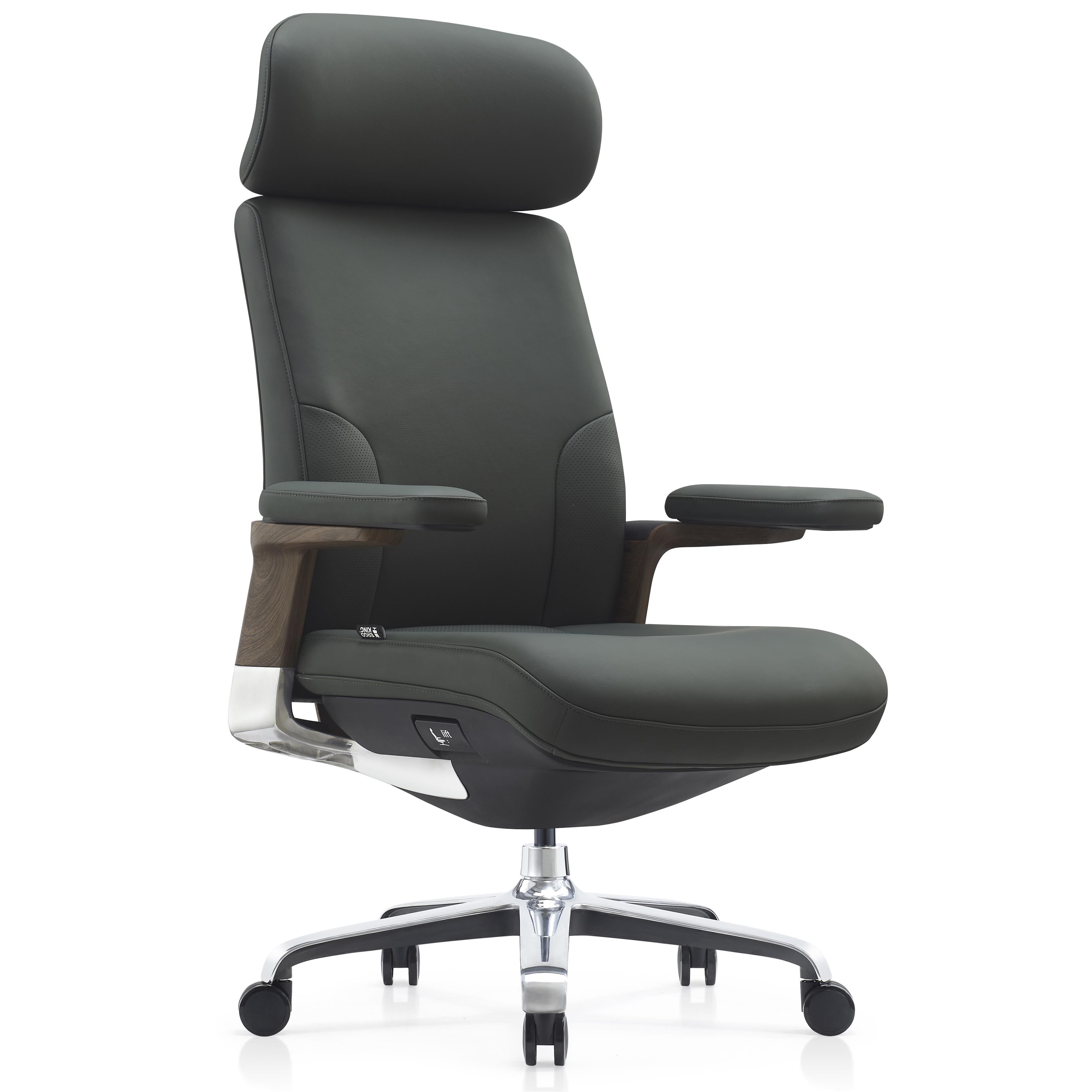 Sillón de Oficina SOPRANO, Inserciones Madera, Lujo y Exclusividad, 100% Cuero Auténtico, Negro