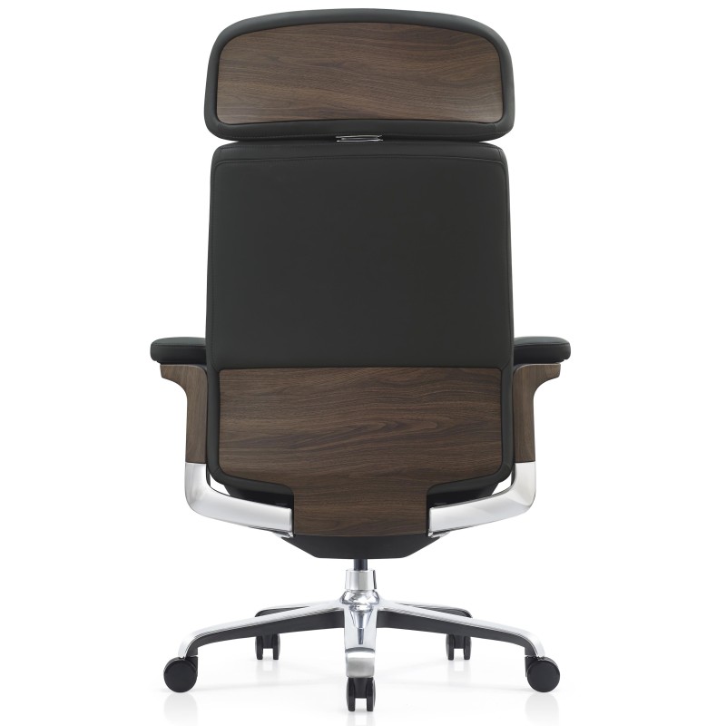 Sillón de Oficina SOPRANO, Inserciones Madera, Piel Natural, Negro