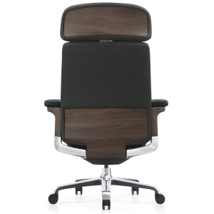 Sillón de Oficina SOPRANO, Inserciones Madera, Piel Natural, Negro