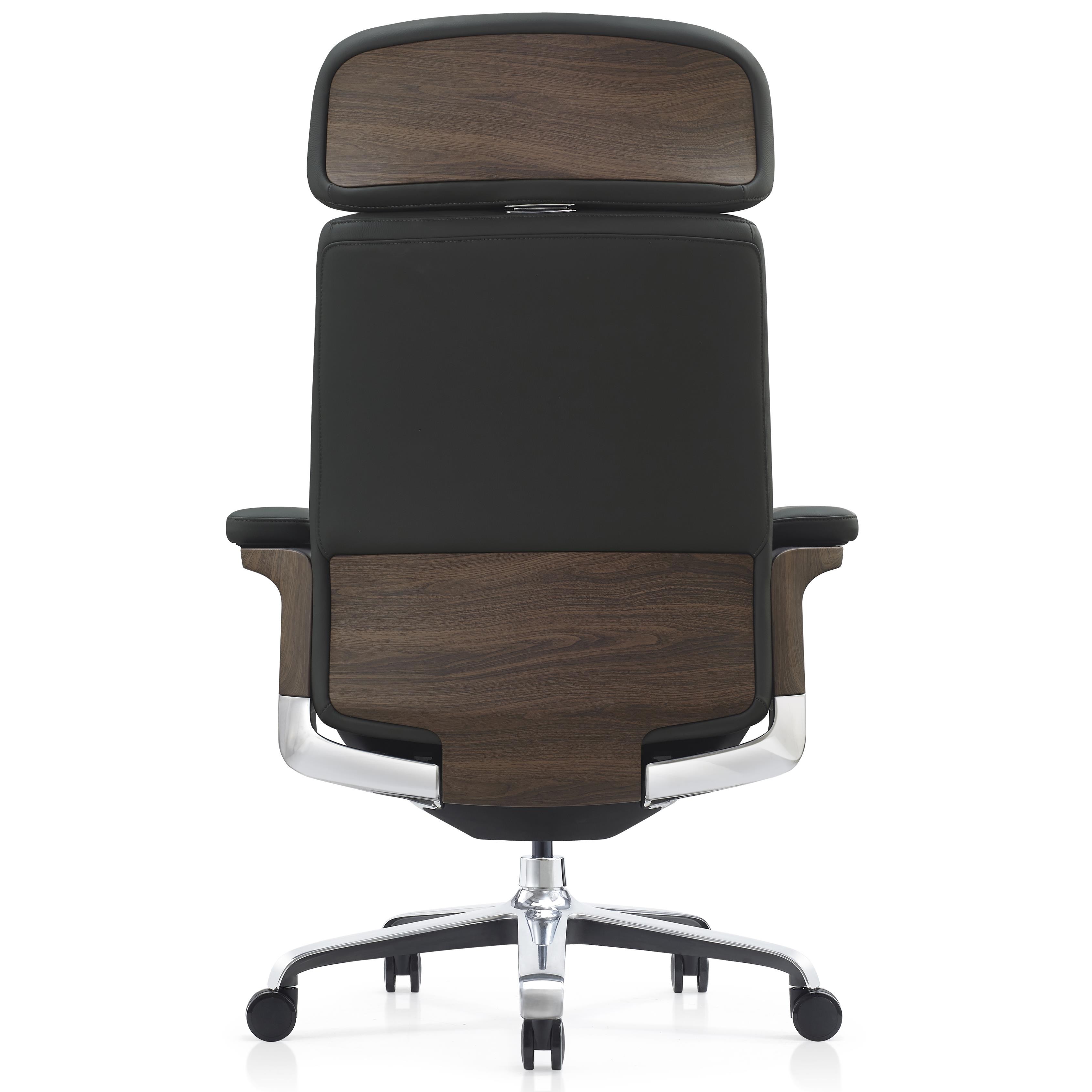 Sillón de Oficina SOPRANO, Inserciones Madera, Lujo y Exclusividad, 100% Cuero Auténtico, Negro