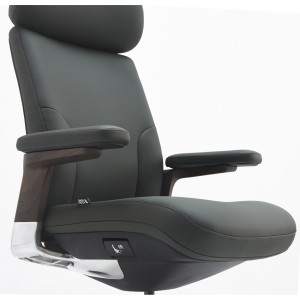 Sillón de Oficina SOPRANO, Inserciones Madera, Piel Natural, Negro
