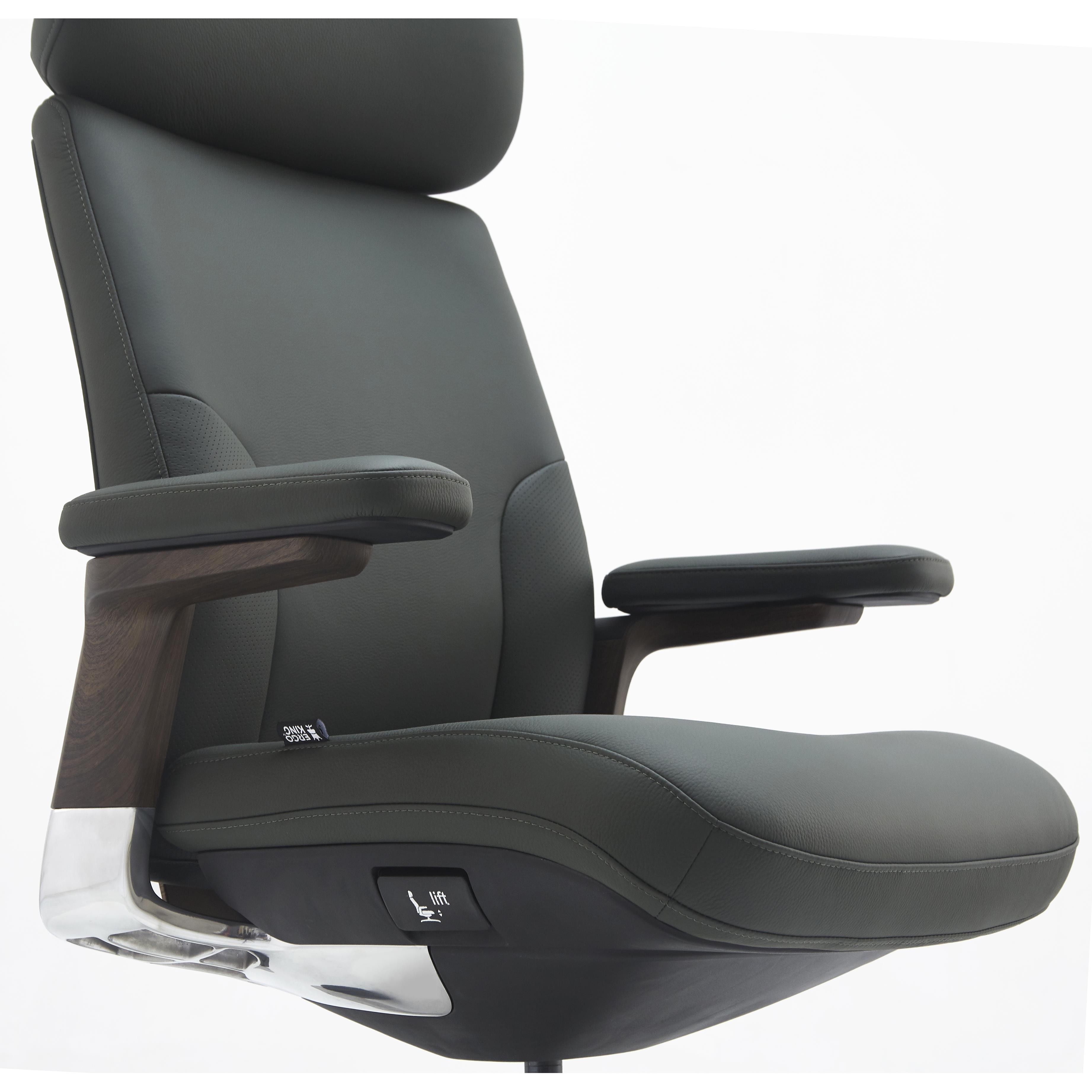 Sillón de Oficina SOPRANO, Inserciones Madera, Lujo y Exclusividad, 100% Cuero Auténtico, Negro
