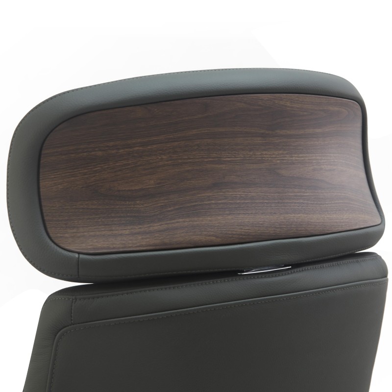 Sillón de Oficina SOPRANO, Inserciones Madera, Piel Natural, Negro