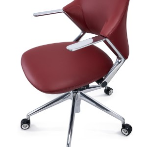Sillón de Oficina de Diseño BOHÈME, Piel Real y Aluminio, En Negro