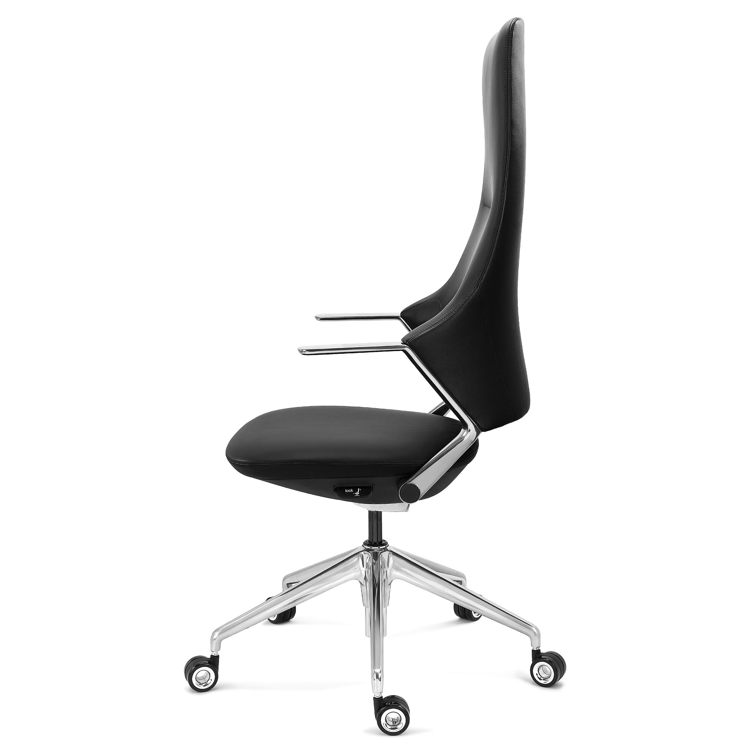 Sillón de Oficina BOHÈME, Diseño 100% Exclusivo, Excelente Calidad, Aluminio y Cuero, Negro