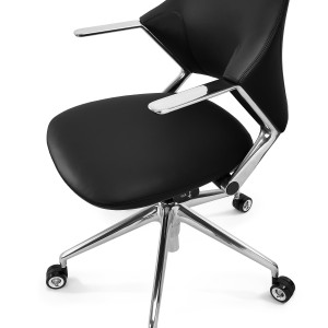 Sillón de Oficina de Diseño BOHÈME, Piel Real y Aluminio, En Negro