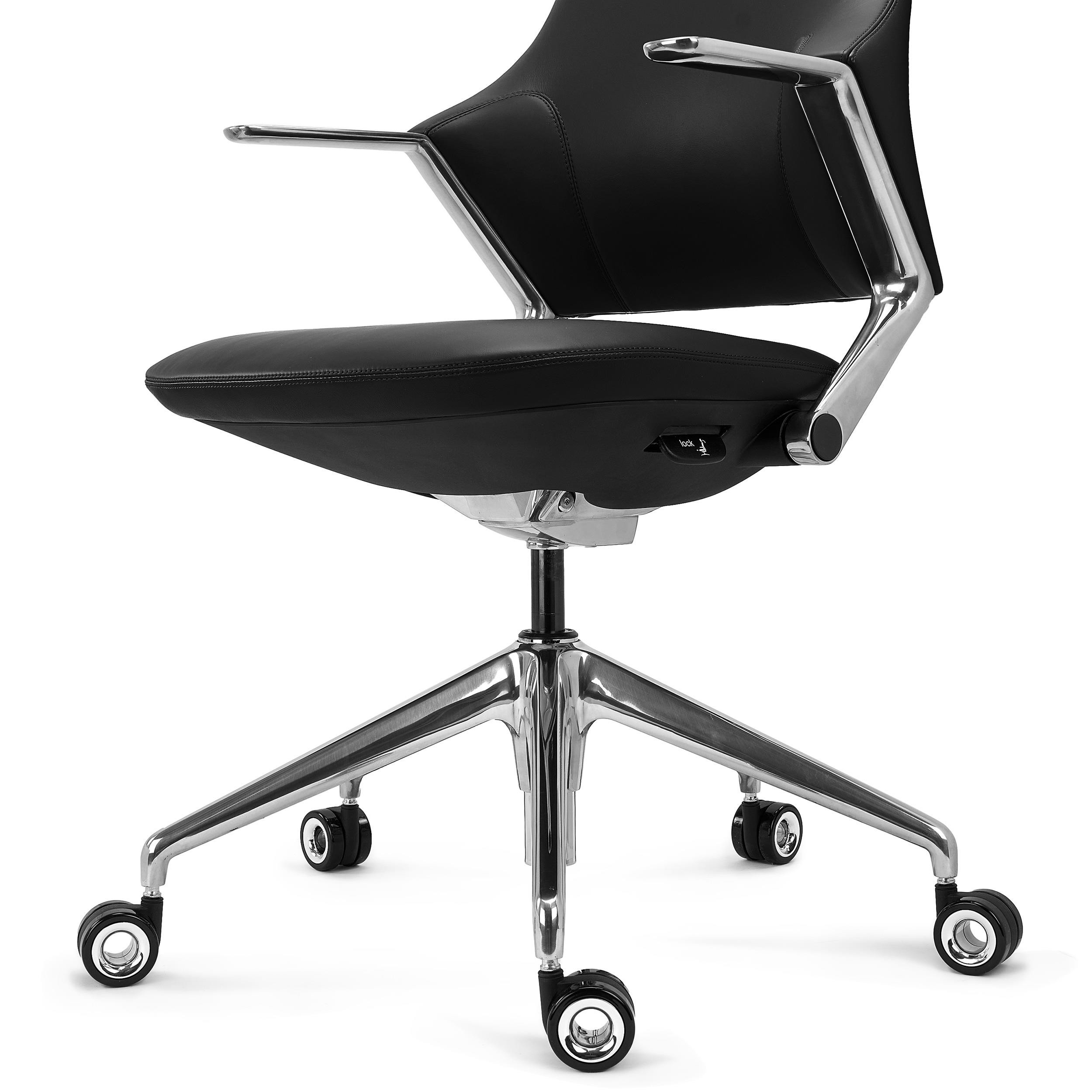 Sillón de Oficina BOHÈME, Diseño 100% Exclusivo, Excelente Calidad, Aluminio y Cuero, Negro