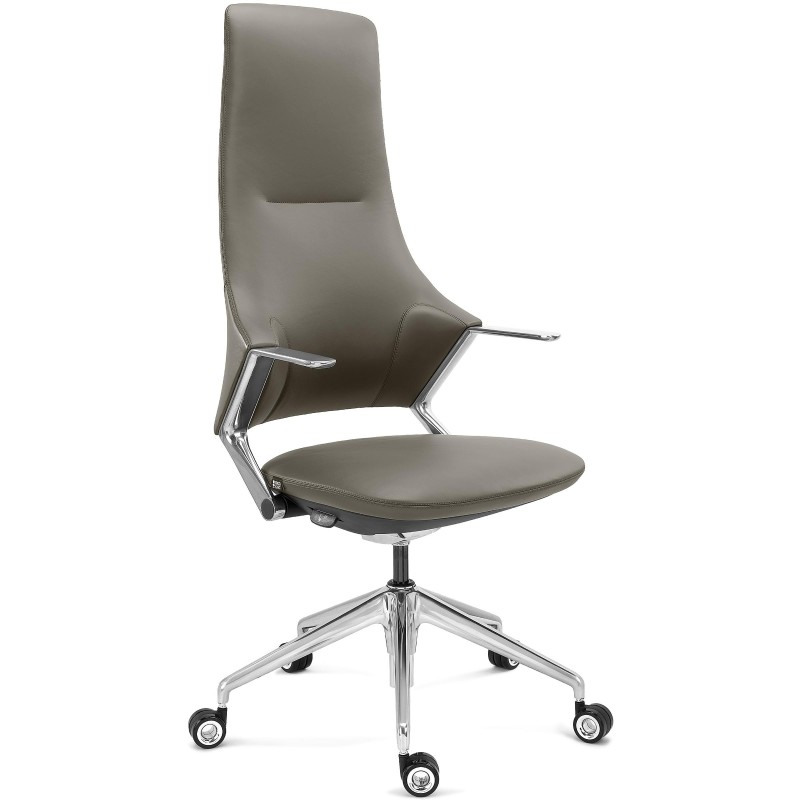 Sillón de Oficina de Diseño BOHÈME, Piel Real y Aluminio, En Negro