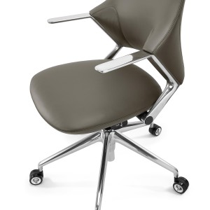 Sillón de Oficina de Diseño BOHÈME, Piel Real y Aluminio, En Negro