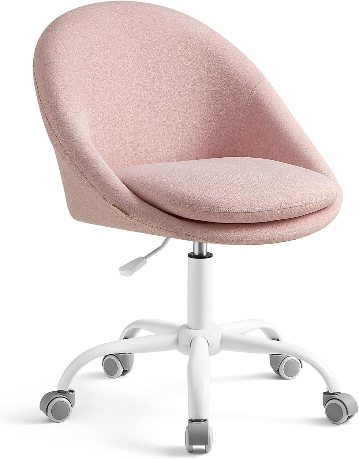 Silla de Oficina de Diseño ADEL, Base Blanca, En Terciopelo color Rosa