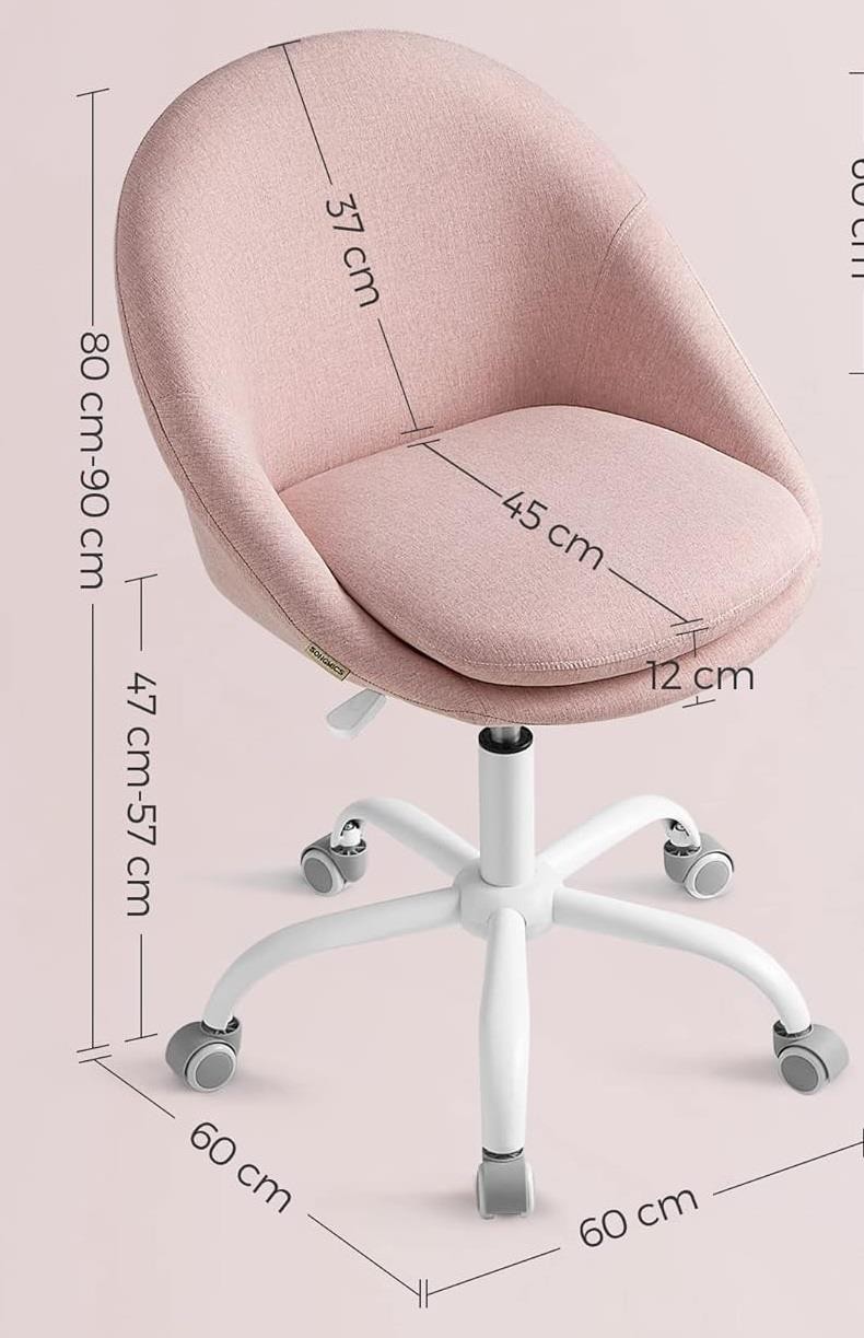 Silla de Oficina de Diseño ADEL, Base Blanca, En Terciopelo color Rosa
