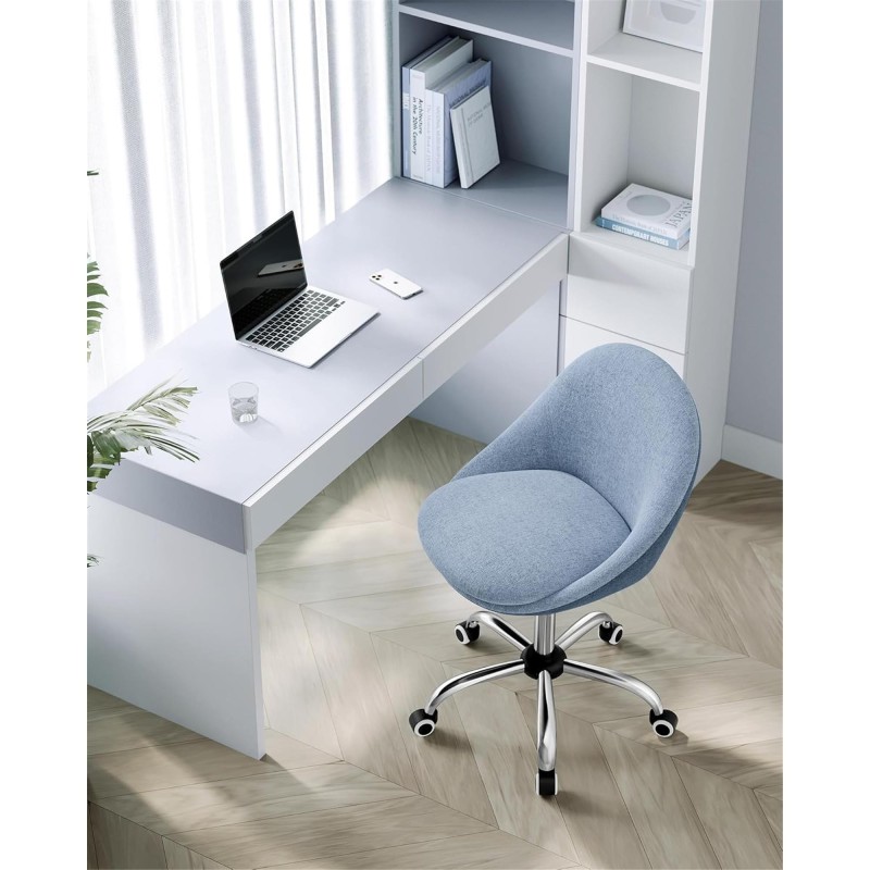 Silla de Oficina ADEL, Base Metálica Blanca, en Terciopelo color Crema