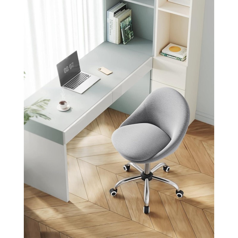 Silla de Oficina ADEL, Base Metálica Blanca, en Terciopelo color Crema